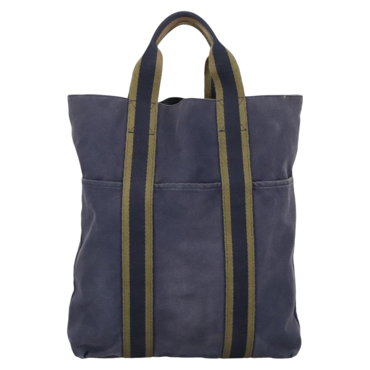 HERMES Fourre Tout cabas Tote Bag Canvas Navy Khaki Auth bs20268 - 0