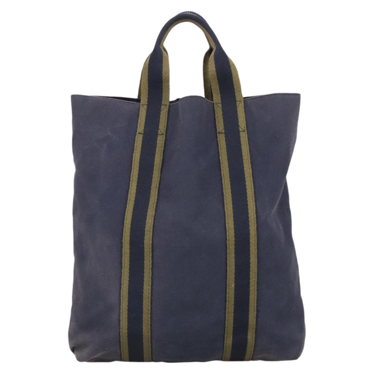 HERMES Fourre Tout cabas Tote Bag Canvas Navy Khaki Auth bs20268 - 0