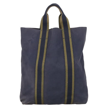 HERMES Fourre Tout cabas Tote Bag Canvas Navy Khaki Auth bs20268 - 0