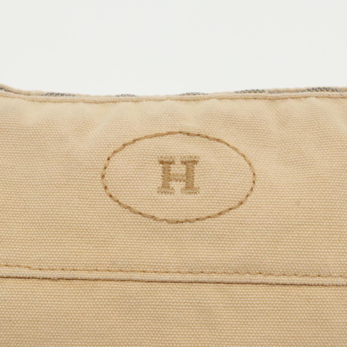 HERMES Bolide Pouch MM Canvas Beige Silver Auth bs20271