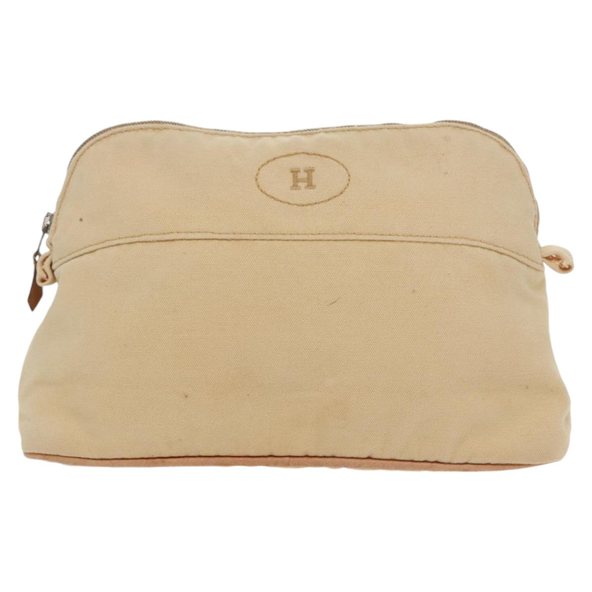 HERMES Bolide Pouch MM Canvas Beige Silver Auth bs20271 - 0