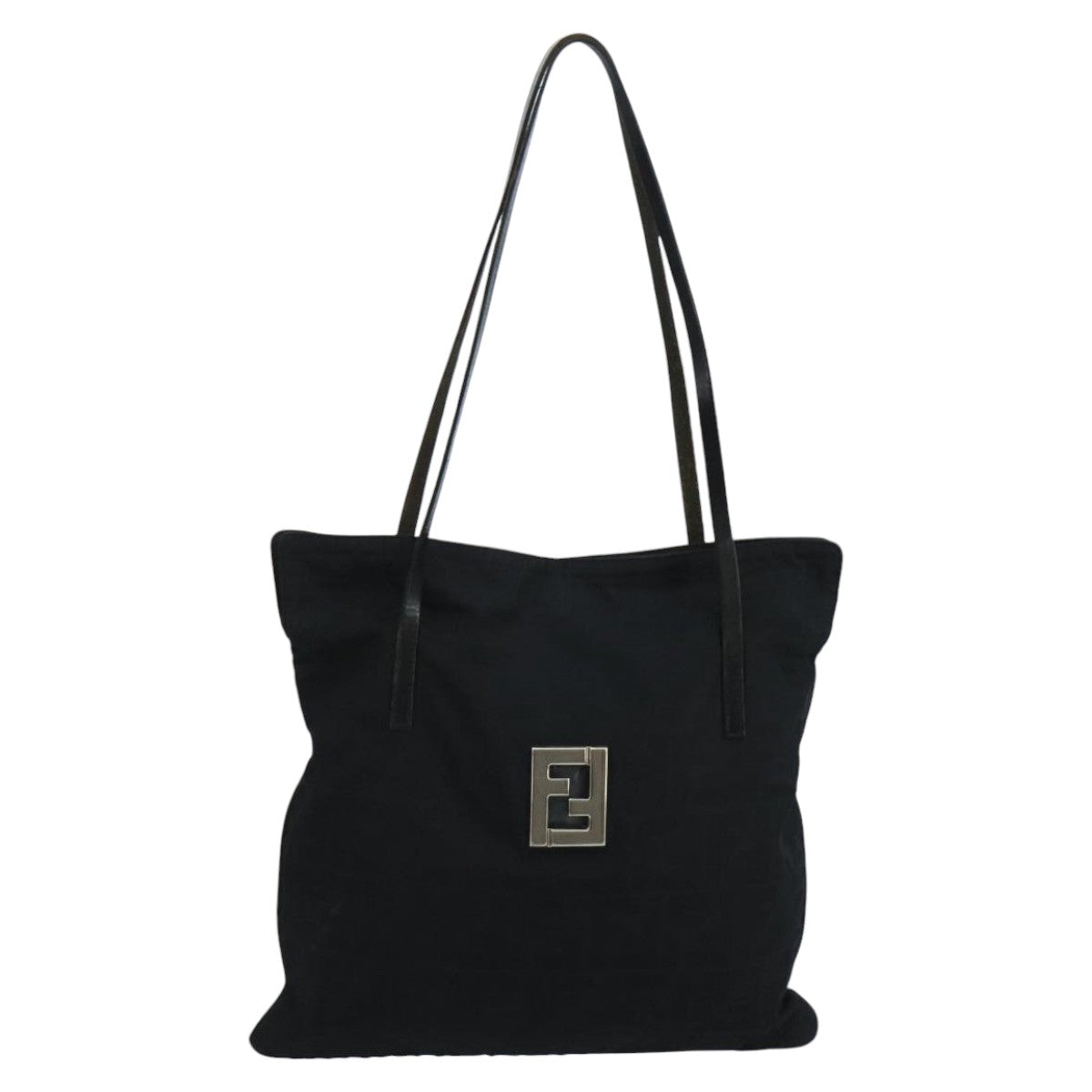 FENDI Zucca Canvas Tote Bag Nylon Leather Black Silver Auth bs20292 - 0