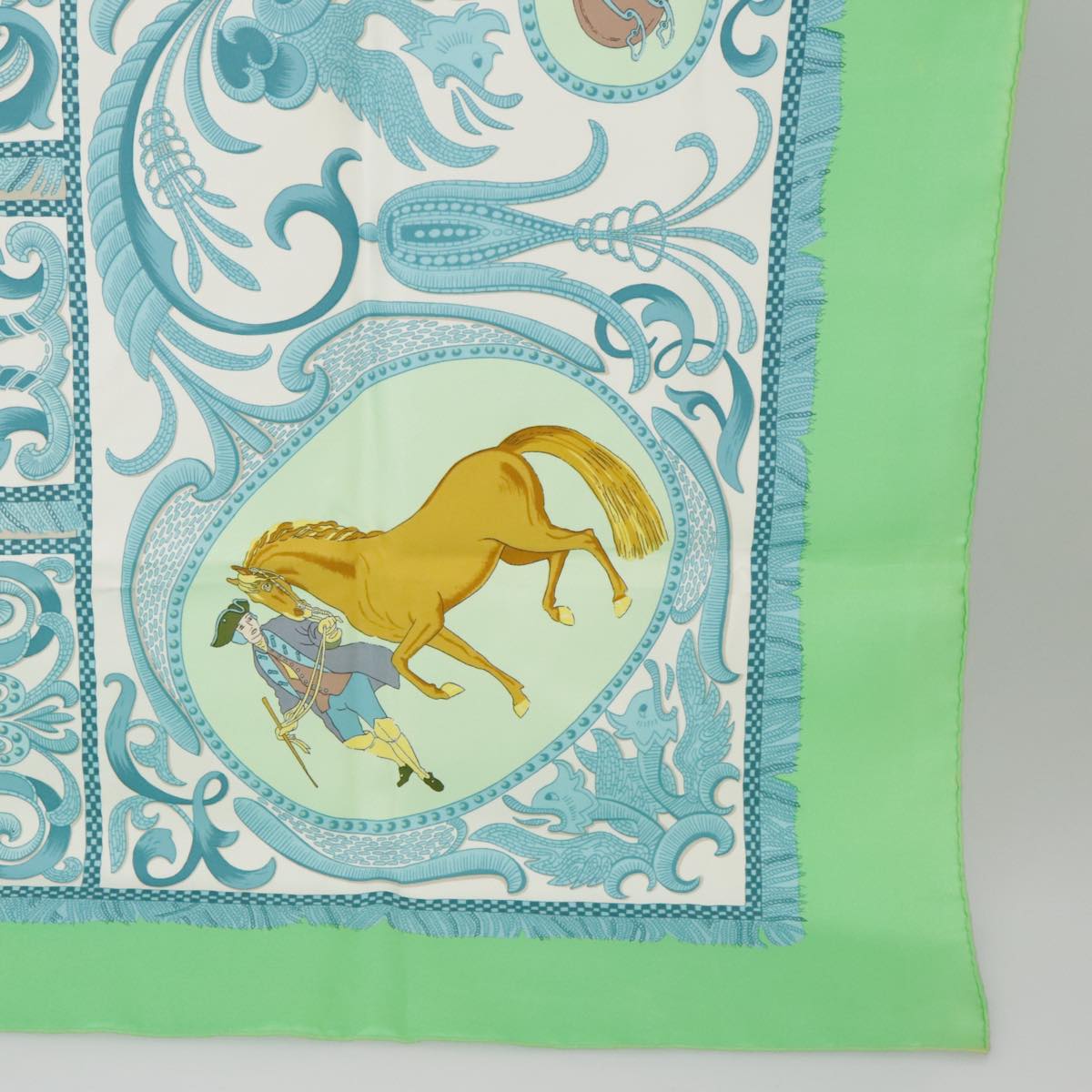 HERMES Carre 90 Scarf ""LA PRESENTATION"" Silk Green Light Blue Auth bs20295