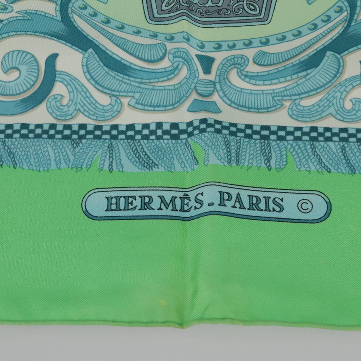 HERMES Carre 90 Scarf ""LA PRESENTATION"" Silk Green Light Blue Auth bs20295