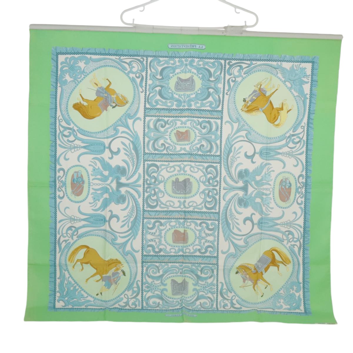 HERMES Carre 90 Scarf ""LA PRESENTATION"" Silk Green Light Blue Auth bs20295 - 0