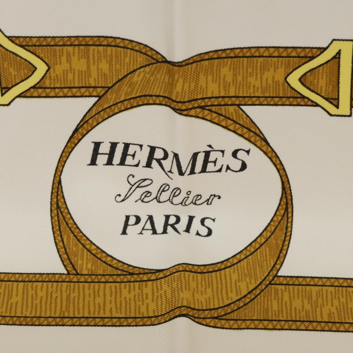 HERMES Carre 90 Scarf ""Eperon d'Or Cut N"" Silk Bordeaux White Auth bs20296