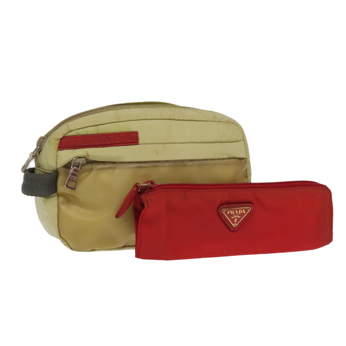 PRADA Sports Pouch Nylon 2Set Red Beige Auth bs20324