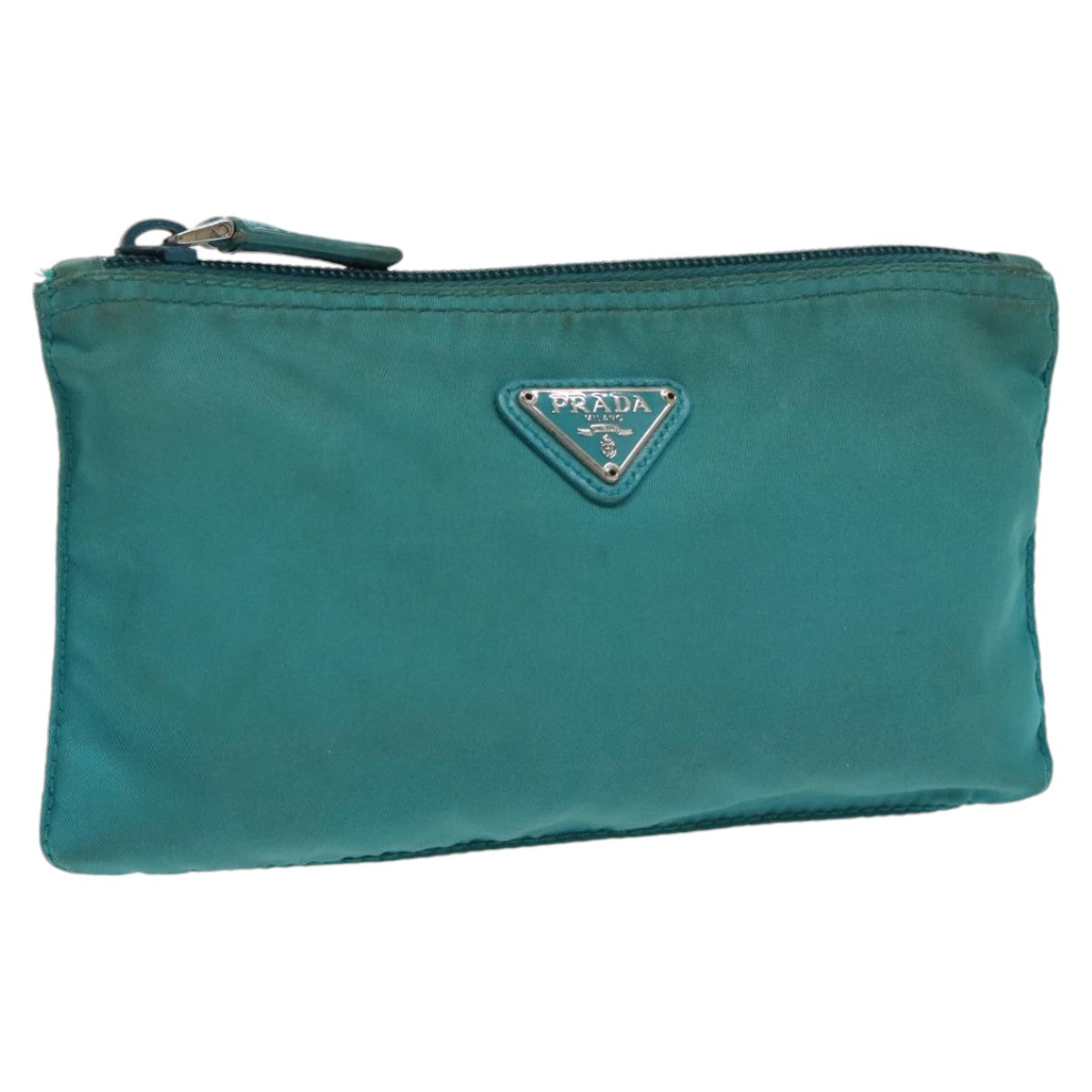 PRADA Pouch Nylon Turquoise Blue Silver Auth bs20325