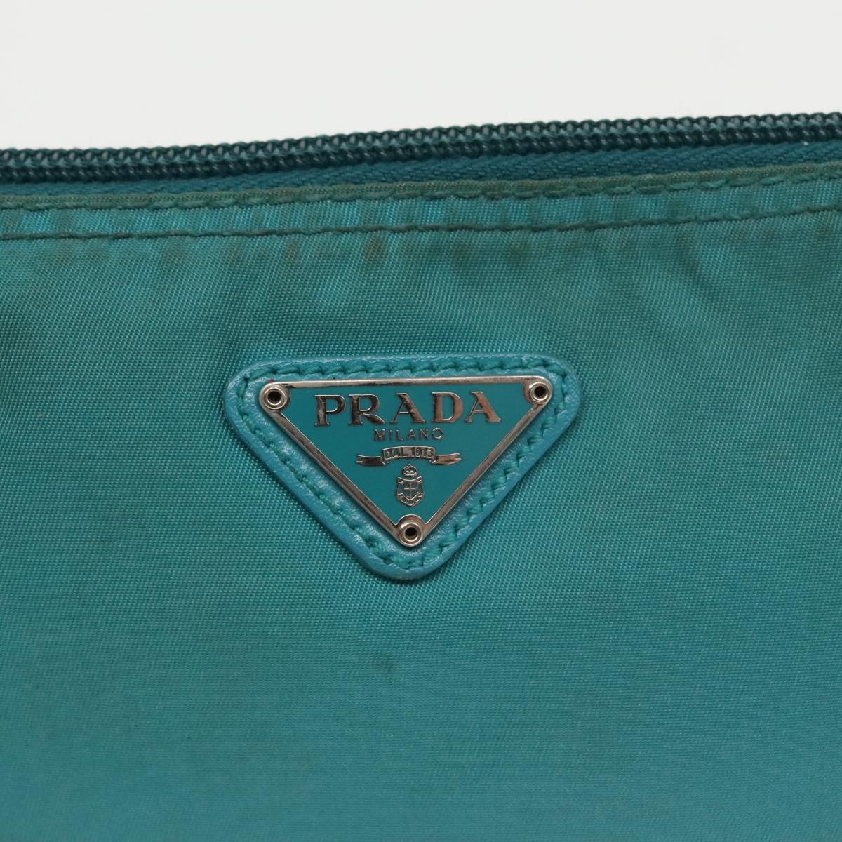 PRADA Pouch Nylon Turquoise Blue Silver Auth bs20325