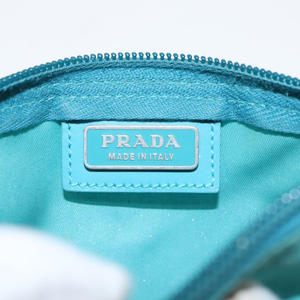 PRADA Pouch Nylon Turquoise Blue Silver Auth bs20325