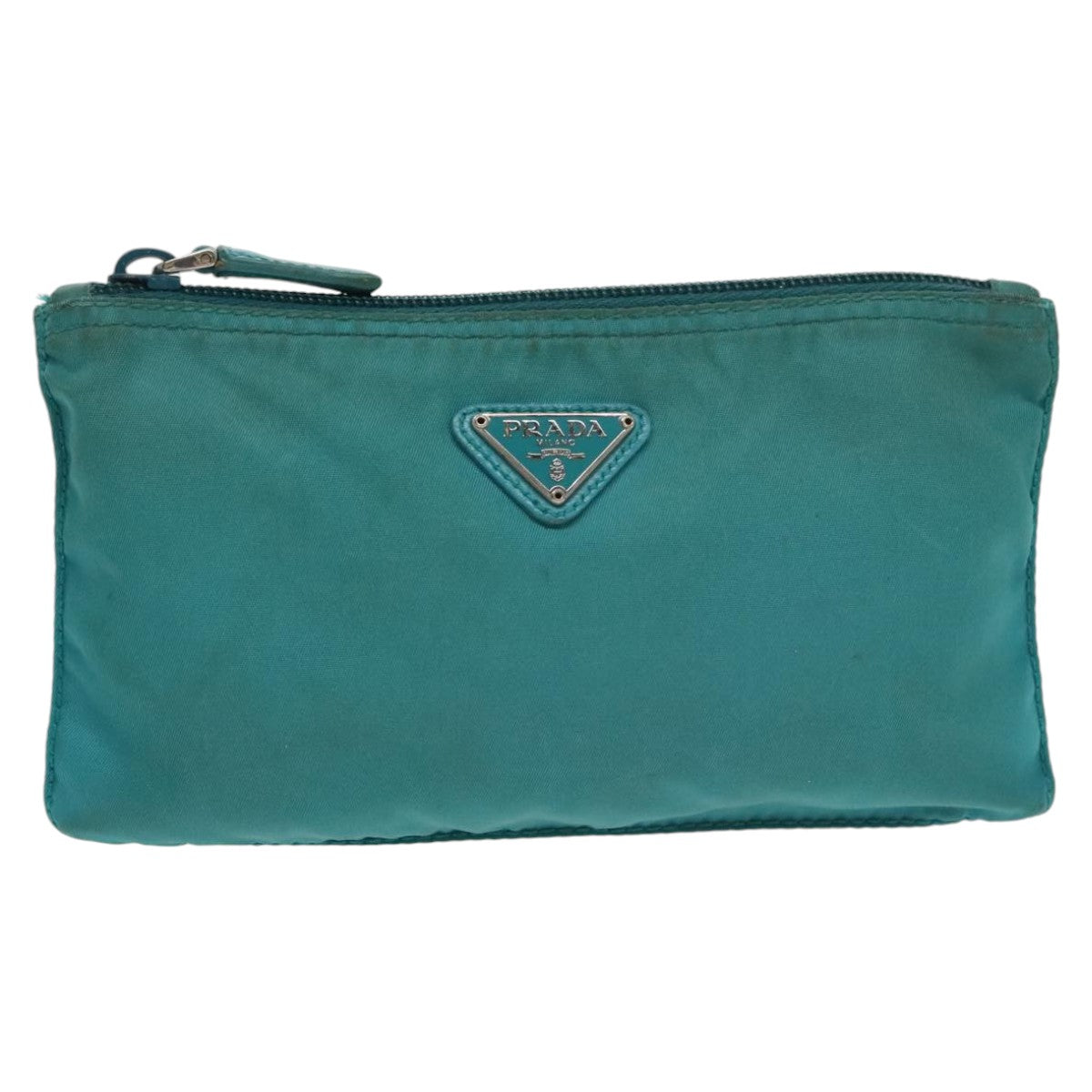 PRADA Pouch Nylon Turquoise Blue Silver Auth bs20325 - 0