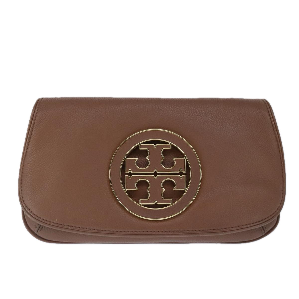 TORY BURCH Chain Shoulder Bag Leather Brown Gold Auth bs20328 - 0