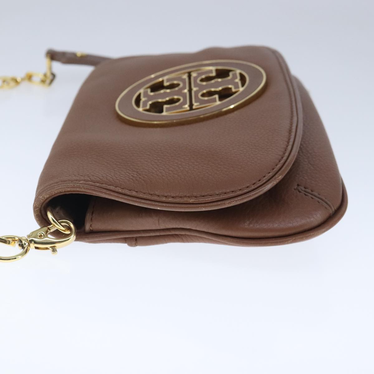 TORY BURCH Chain Shoulder Bag Leather Brown Gold Auth bs20328