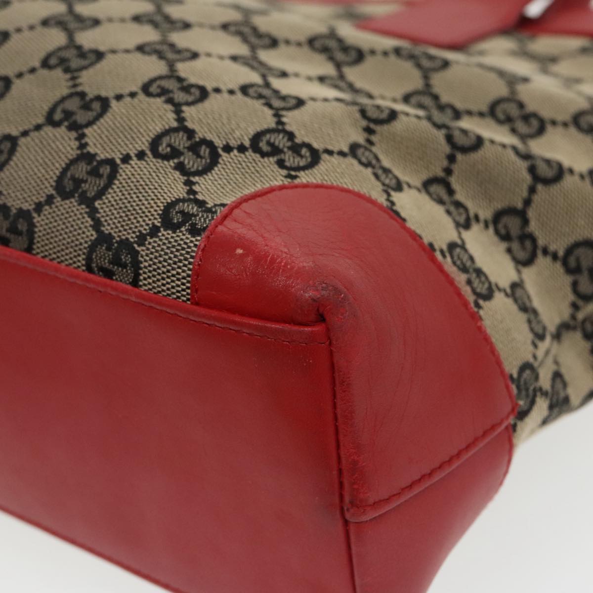 GUCCI GG Canvas Tote Bag Beige Red  Gold 002 1119 Auth bs20331