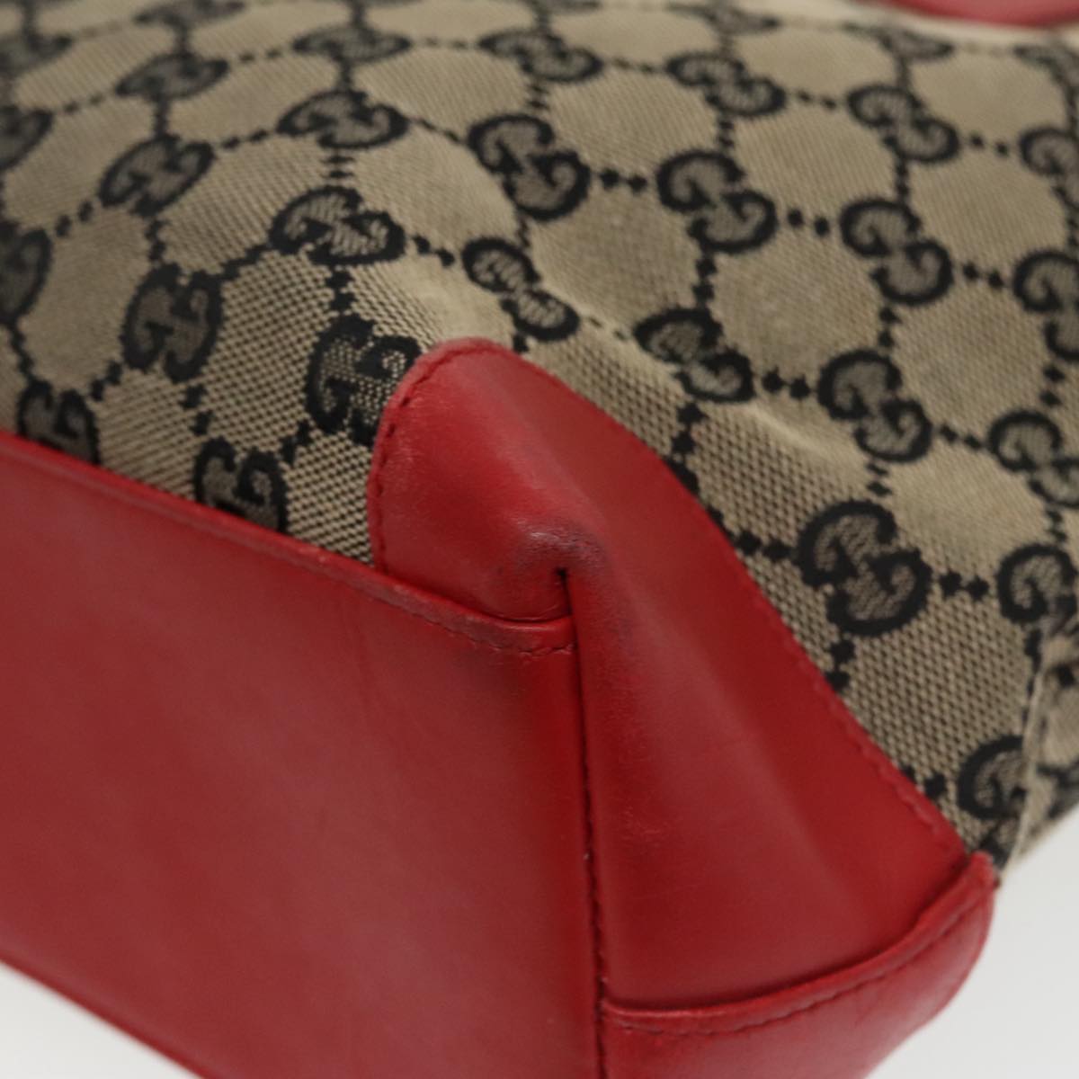 GUCCI GG Canvas Tote Bag Beige Red  Gold 002 1119 Auth bs20331