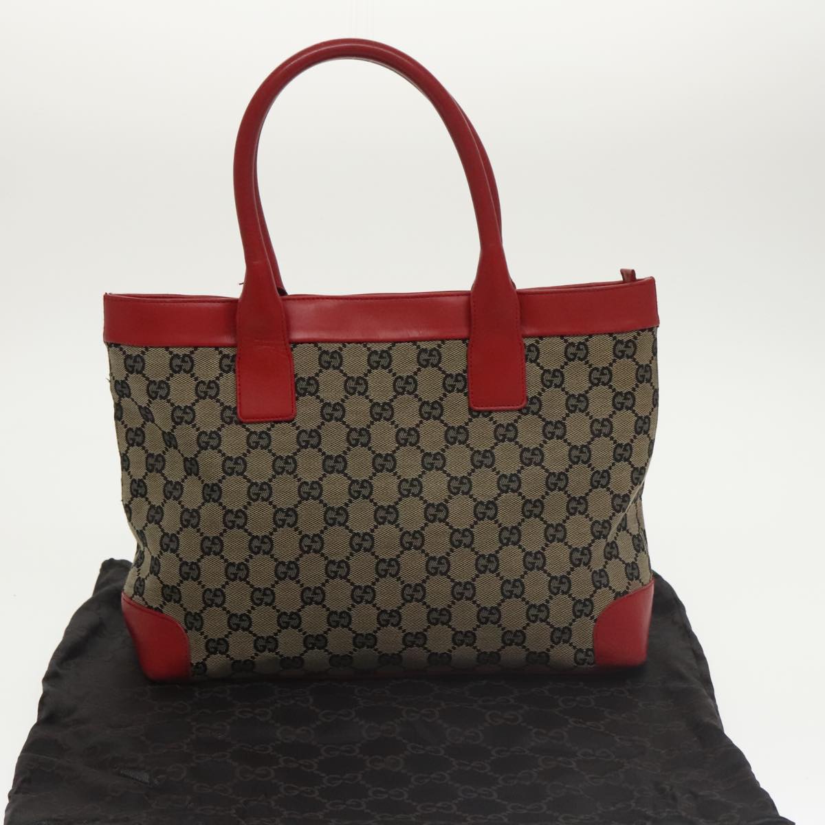 GUCCI GG Canvas Tote Bag Beige Red  Gold 002 1119 Auth bs20331