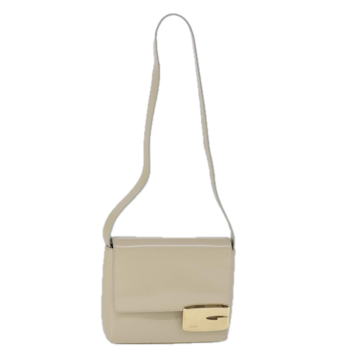 GUCCI Shoulder Bag Enamel Beige Gold 007 3444 0282 Auth bs20332