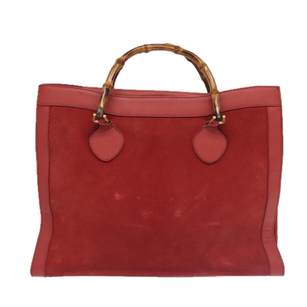 GUCCI Bamboo Hand Bag Suede Leather Red Gold 002 1186 0259 Auth bs20333 - 0