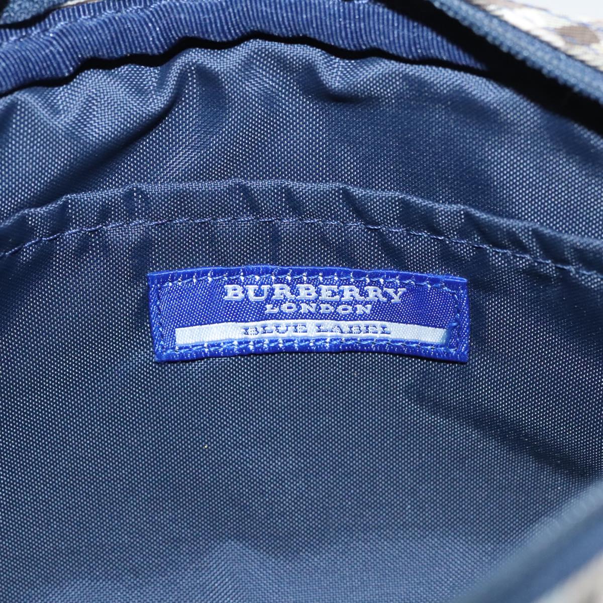 BURBERRY Nova Check Blue Label Hand Bag Nylon Blue Beige Silver Auth bs20334