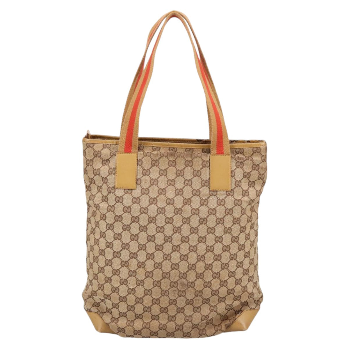 GUCCI GG Canvas Sherry Line Tote Bag Beige Red Gold 019 0401 Auth bs20335