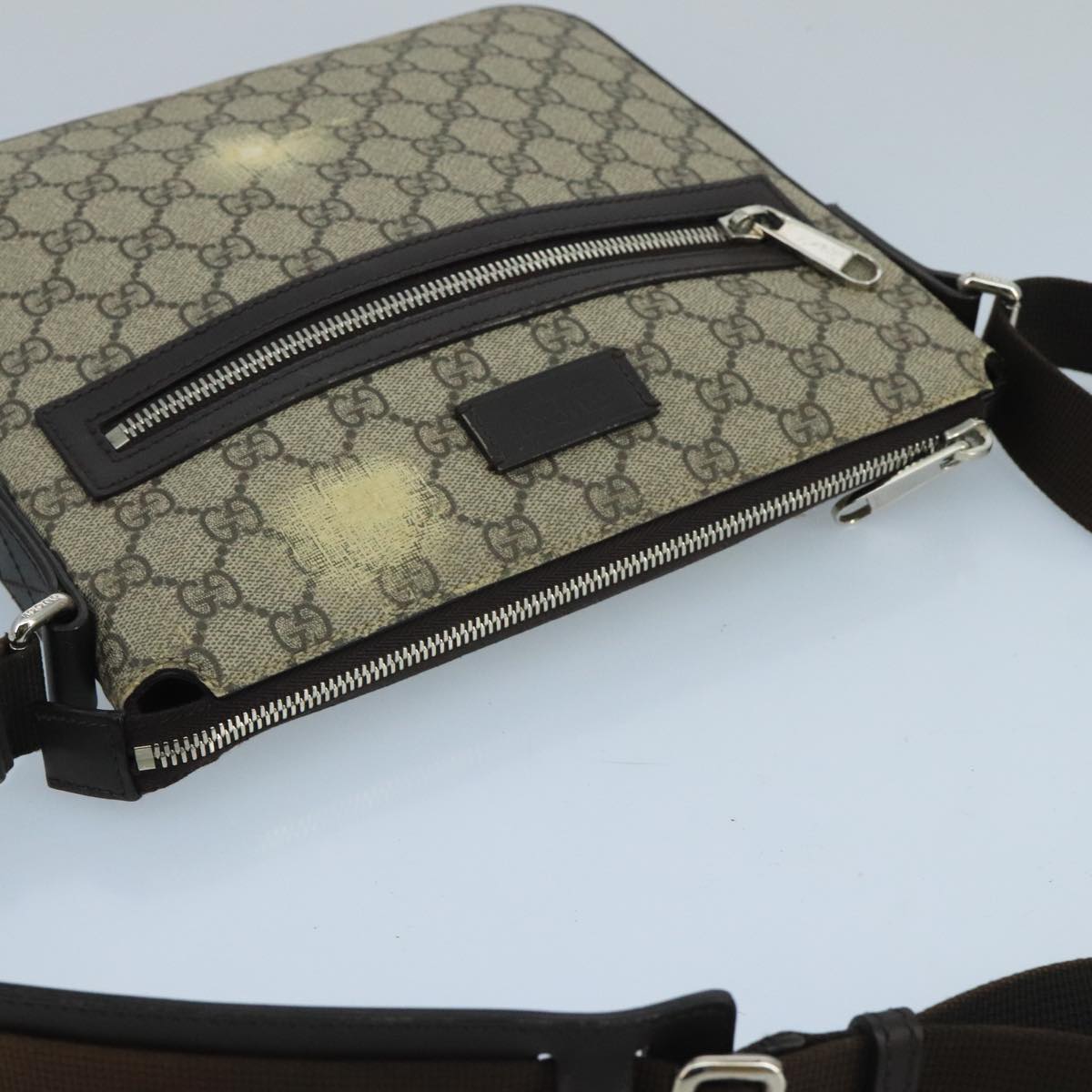 GUCCI GG Supreme Shoulder Bag PVC Leather Beige Silver 406410 Auth bs20336