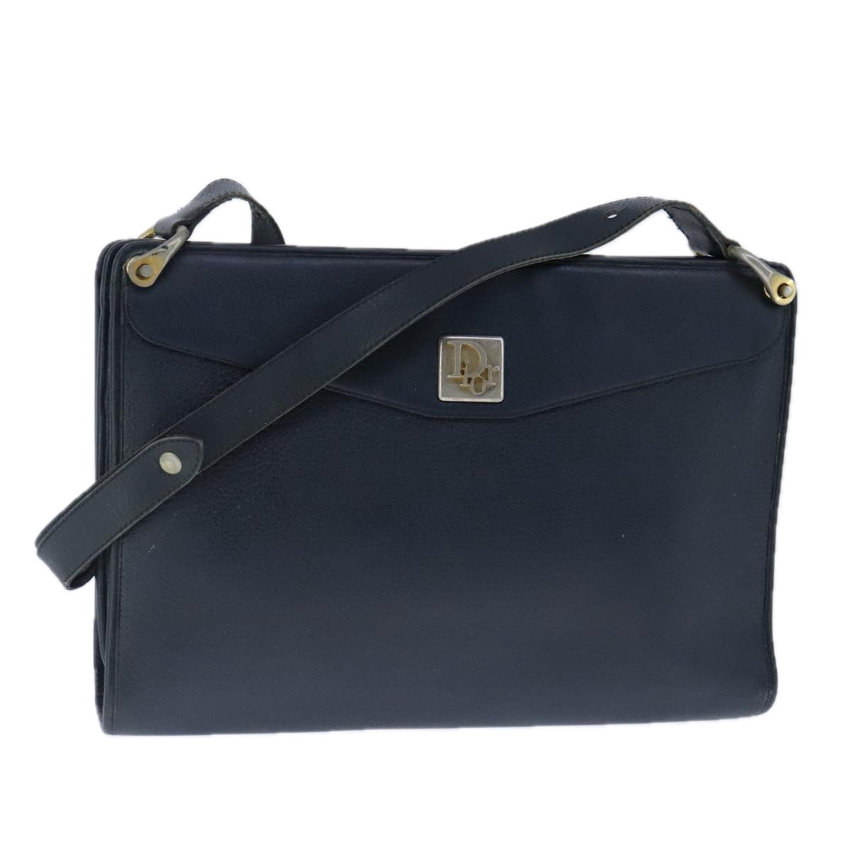 Christian Dior Shoulder Bag Leather Navy Auth bs20340