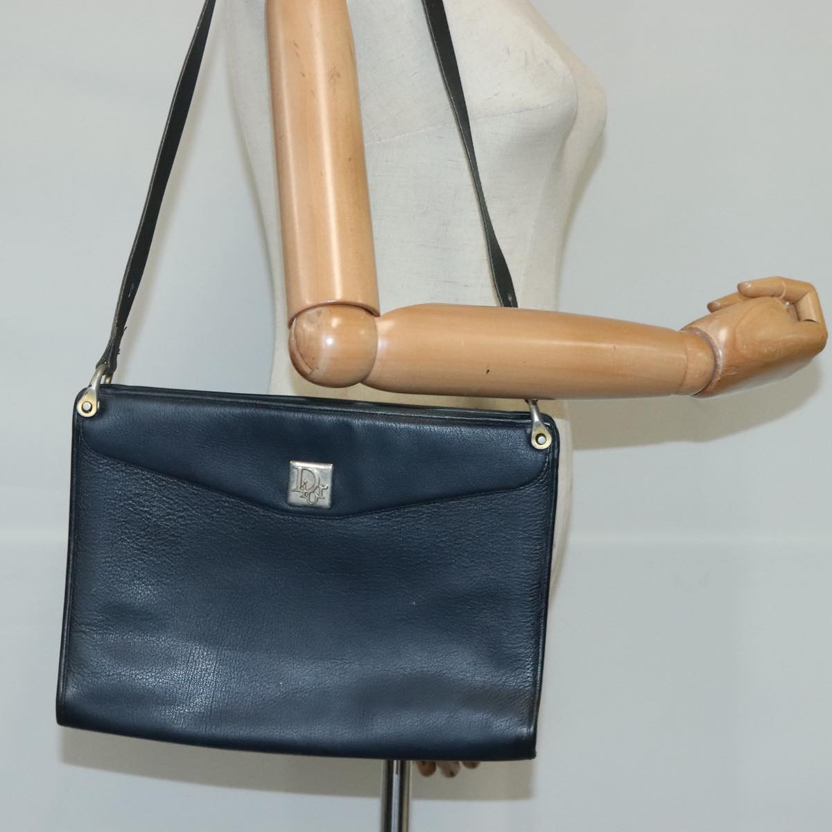 Christian Dior Shoulder Bag Leather Navy Auth bs20340