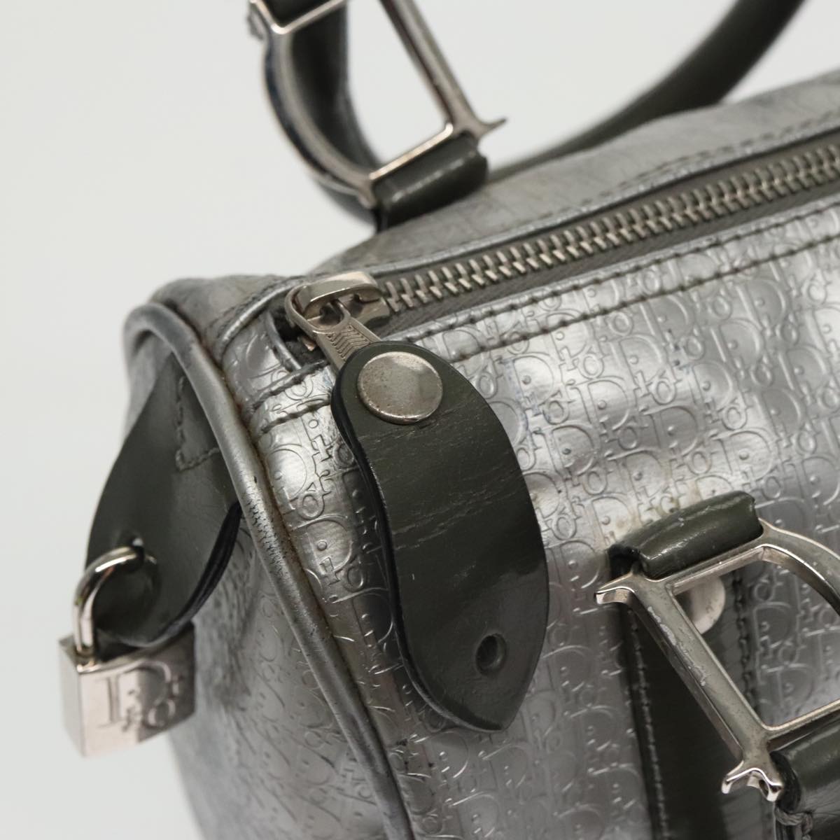 Christian Dior Trotter Canvas Mini Boston Bag Silver Auth bs20341