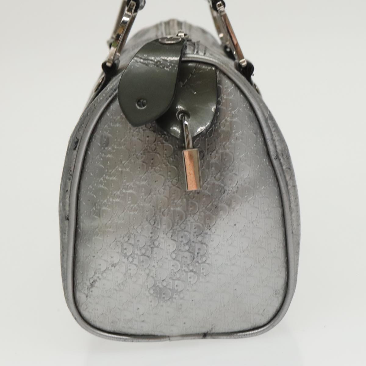 Christian Dior Trotter Canvas Mini Boston Bag Silver Auth bs20341