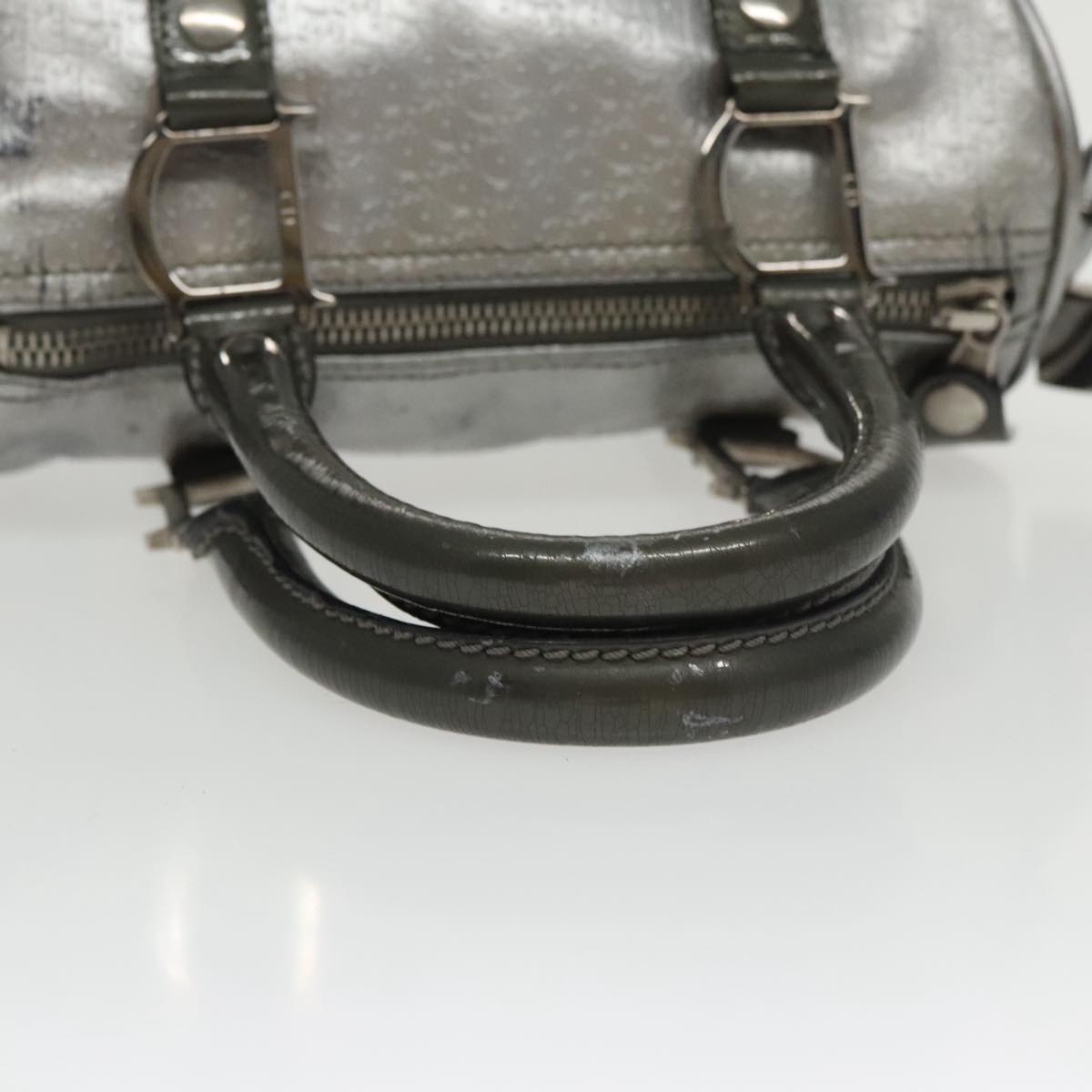 Christian Dior Trotter Canvas Mini Boston Bag Silver Auth bs20341