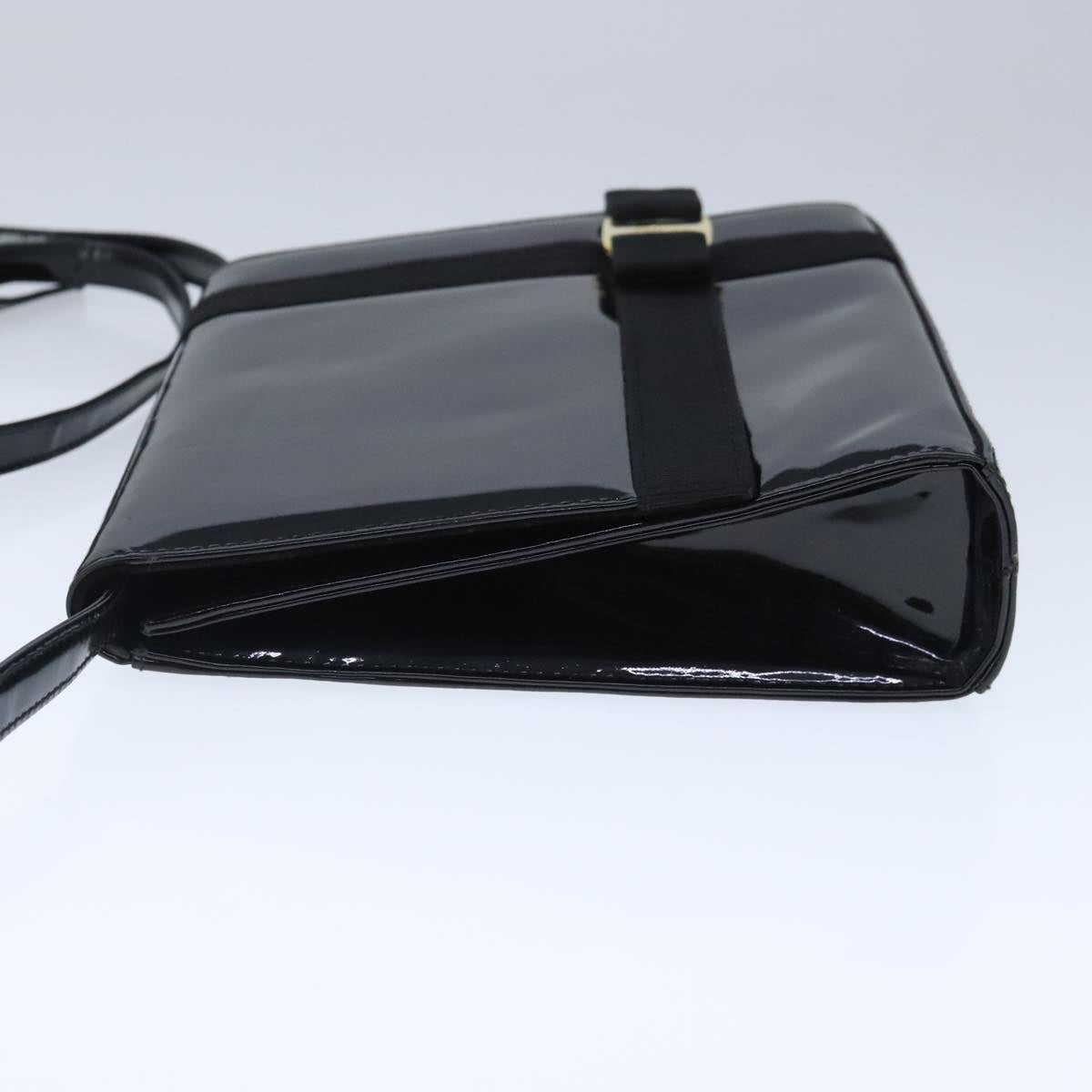 Salvatore Ferragamo Shoulder Bag Enamel Black Gold Auth bs20343