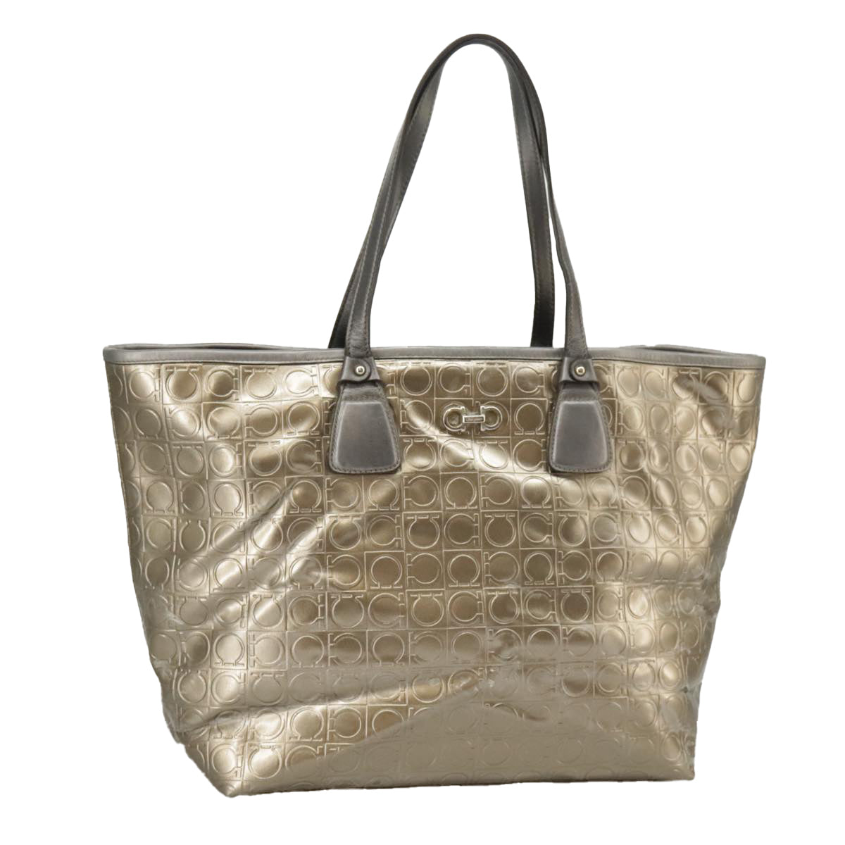 Salvatore Ferragamo Tote Bag Enamel Gold Auth bs20344