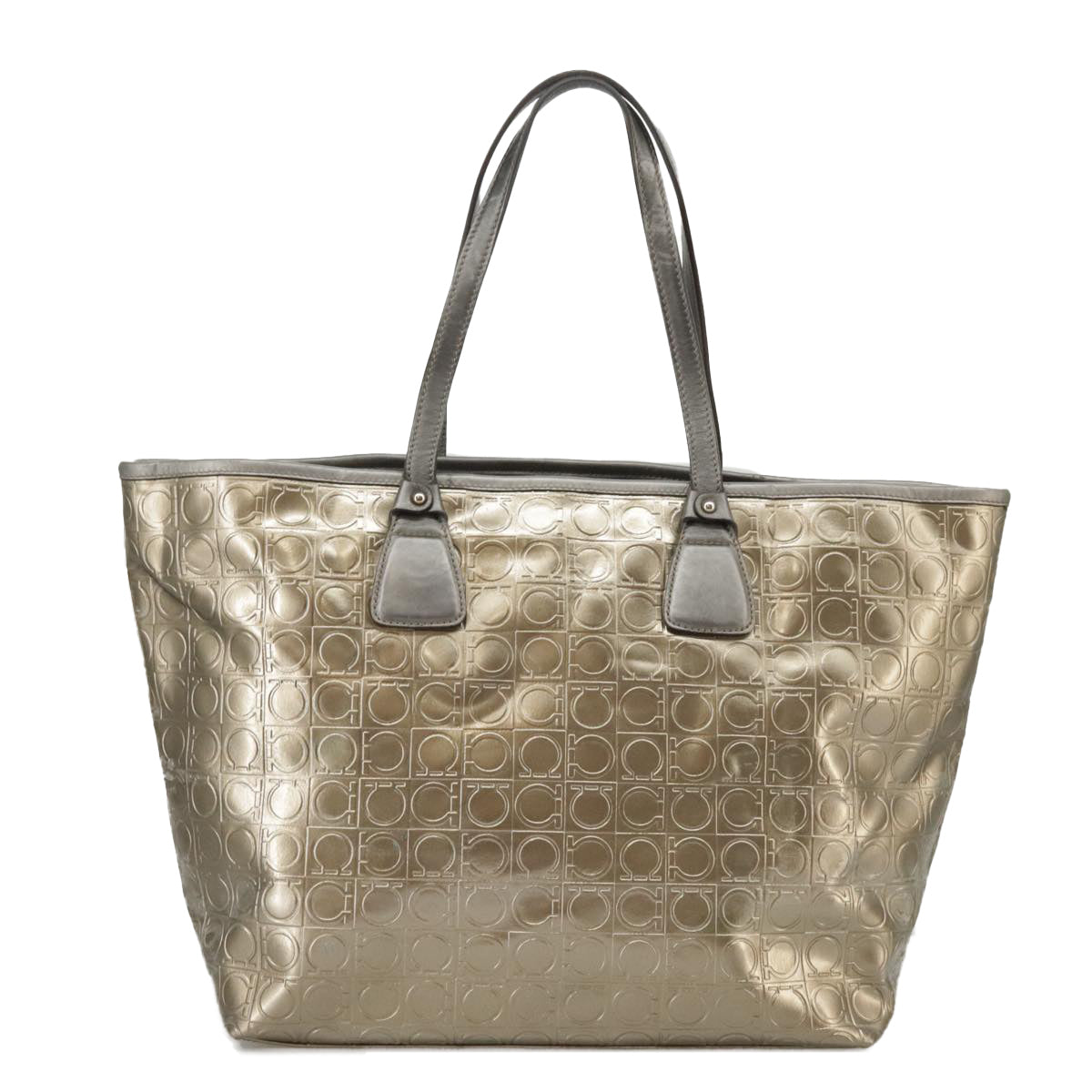 Salvatore Ferragamo Tote Bag Enamel Gold Auth bs20344