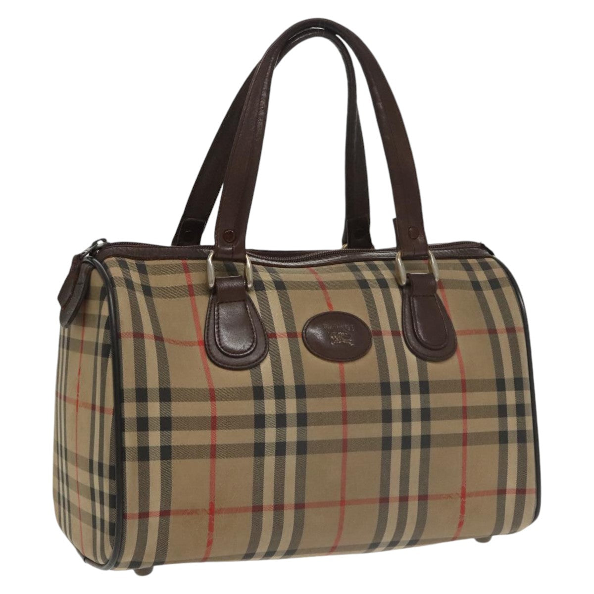 Burberrys Nova Check Boston Bag Canvas Beige Auth bs20349