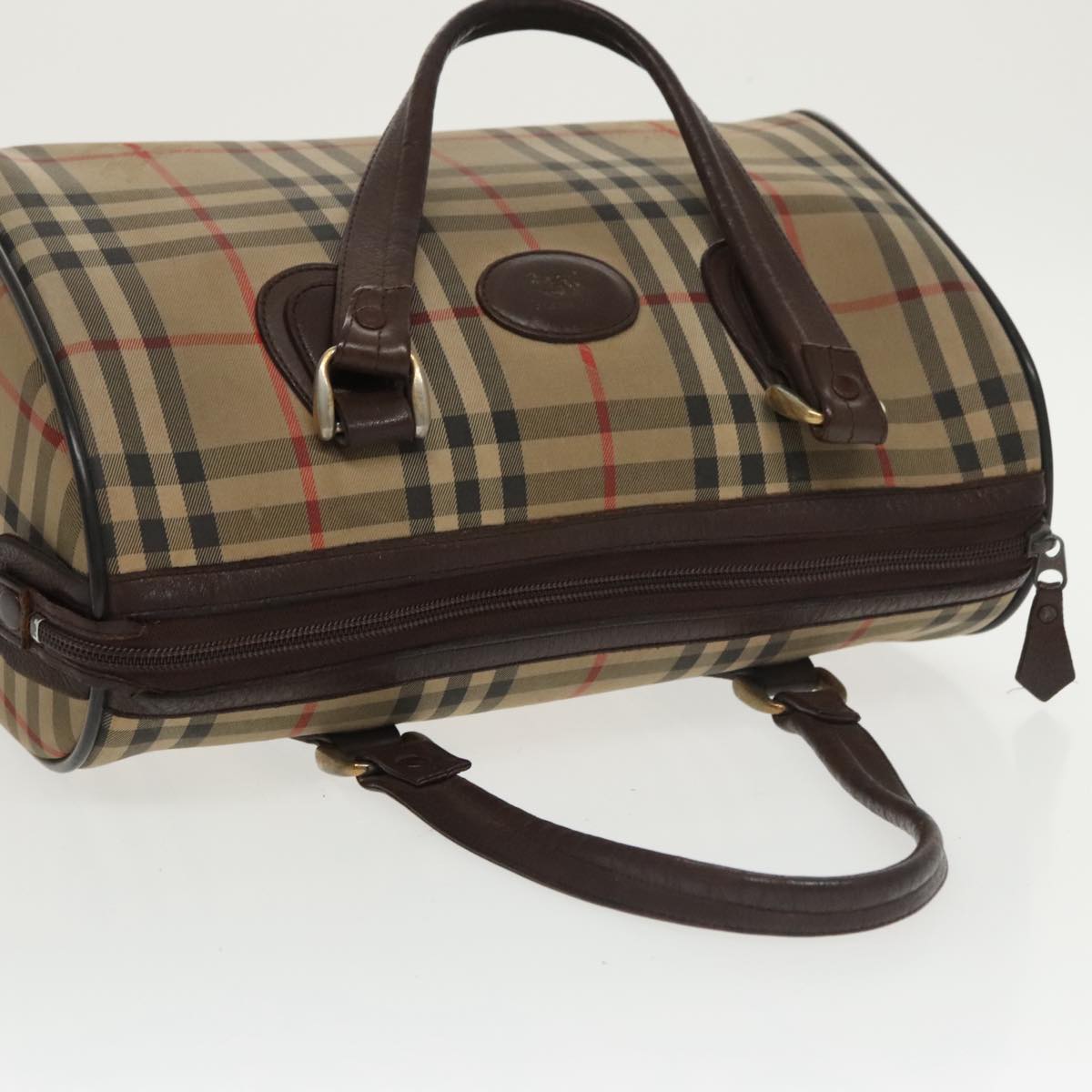 Burberrys Nova Check Boston Bag Canvas Beige Auth bs20349