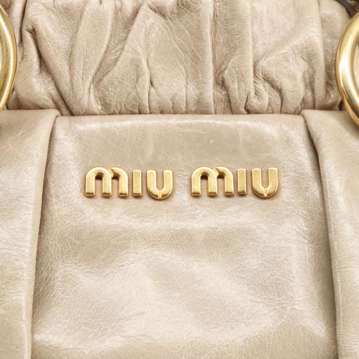 Miu Miu Hand Bag Leather Beige Gold Auth bs20350