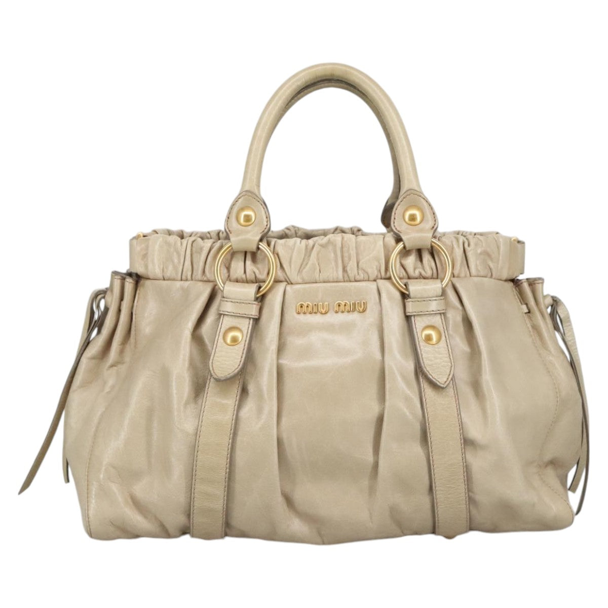 Miu Miu Hand Bag Leather Beige Gold Auth bs20350 - 0