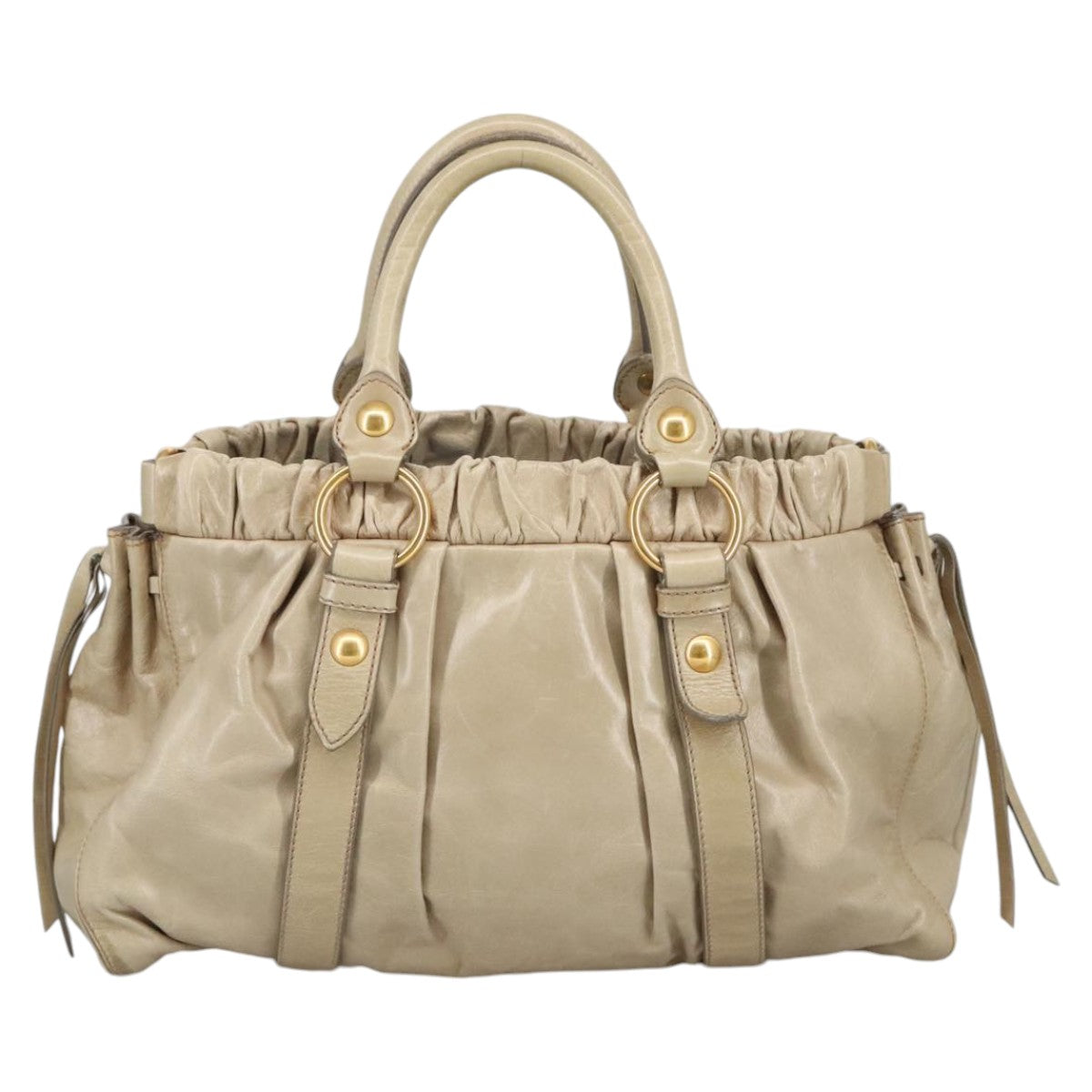 Miu Miu Hand Bag Leather Beige Gold Auth bs20350