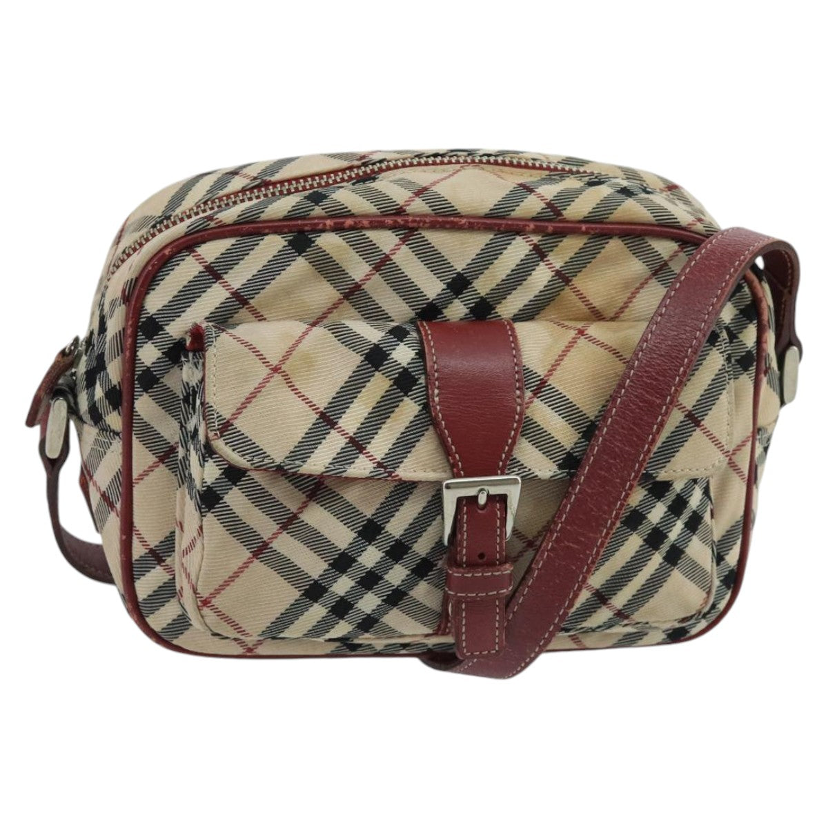 BURBERRY Nova Check Blue Label Shoulder Bag Nylon Beige Auth bs20351