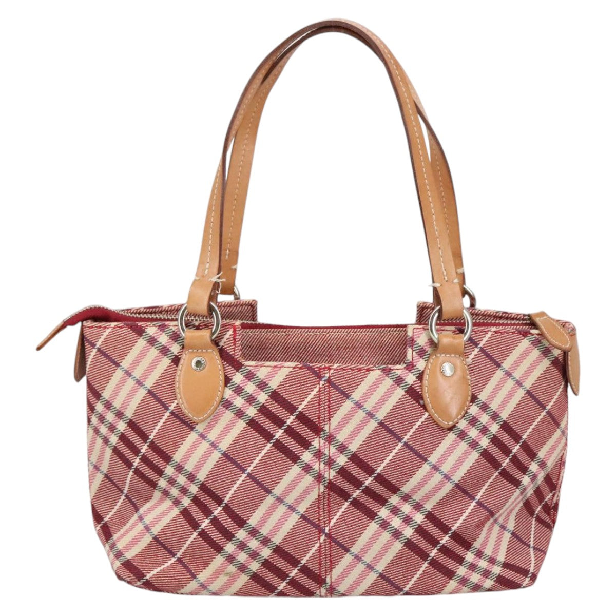 BURBERRY Nova Check Blue Label Hand Bag Canvas Silver Red Auth bs20352 - 0