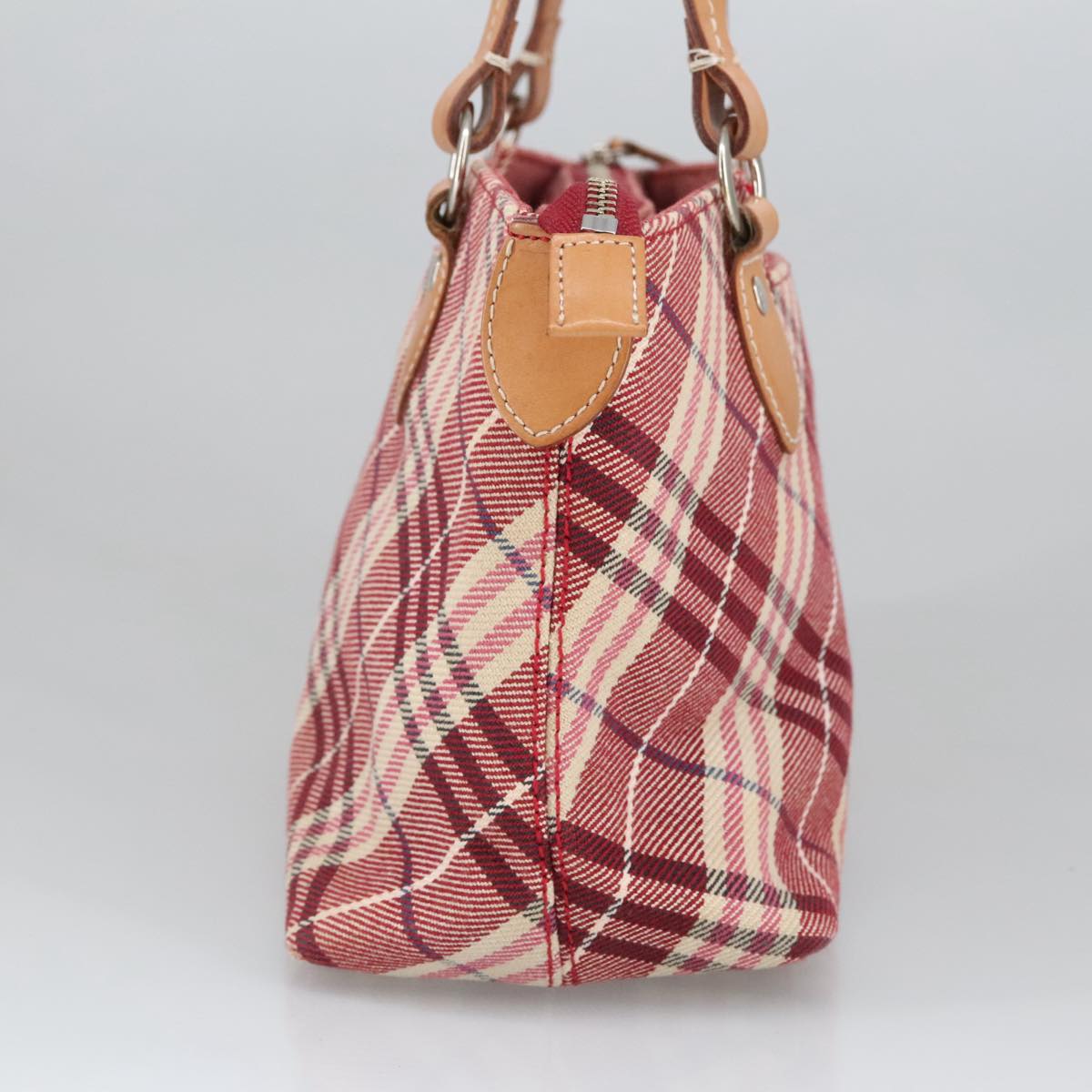 BURBERRY Nova Check Blue Label Hand Bag Canvas Silver Red Auth bs20352