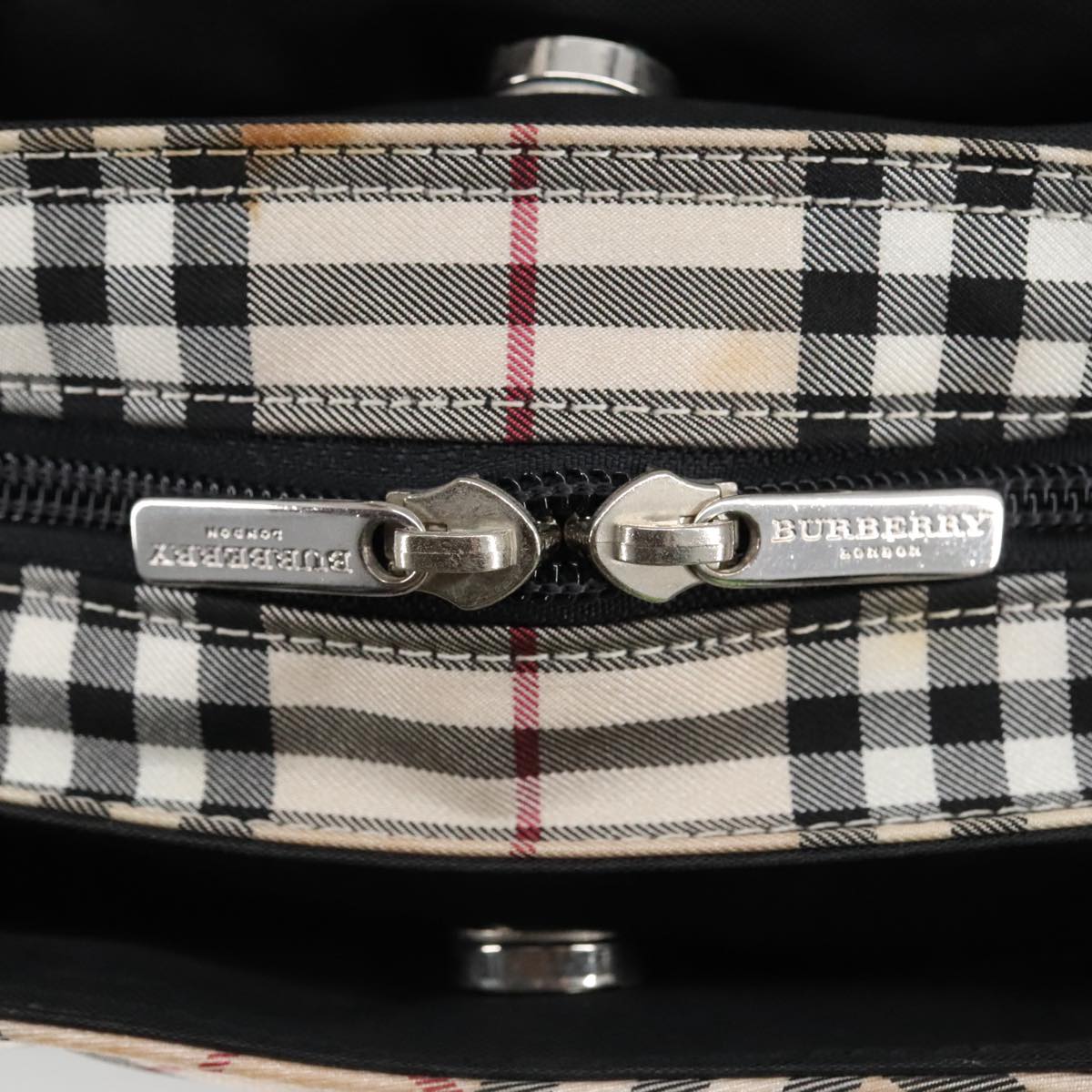 BURBERRY Nova Check Blue Label Hand Bag Nylon Silver Beige Auth bs20355