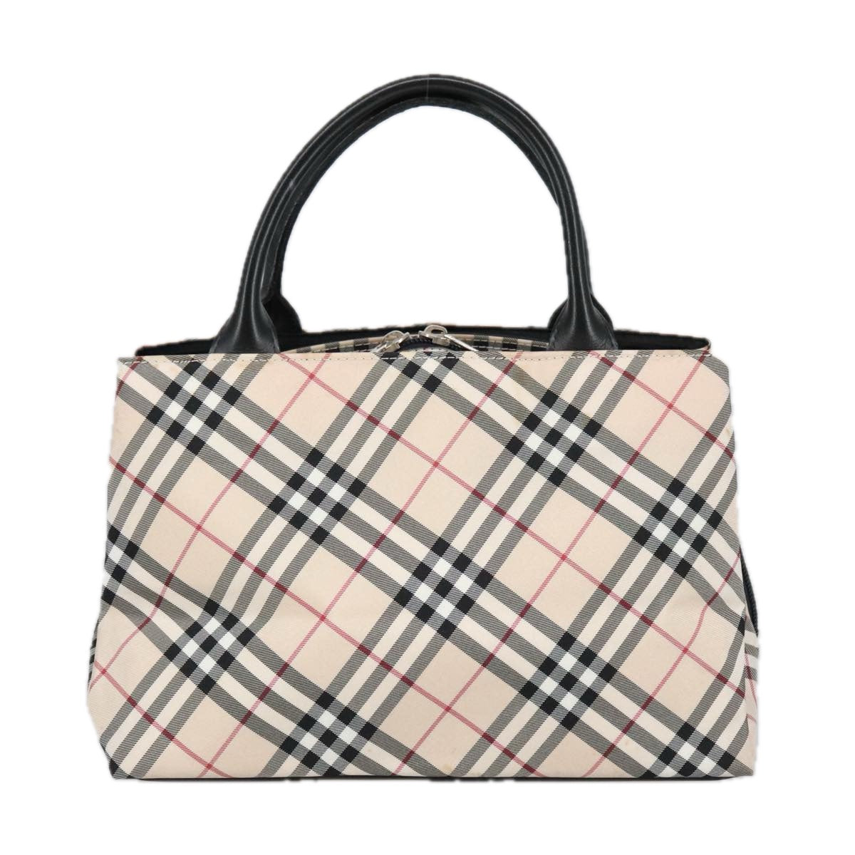 BURBERRY Nova Check Blue Label Hand Bag Nylon Silver Beige Auth bs20355 - 0