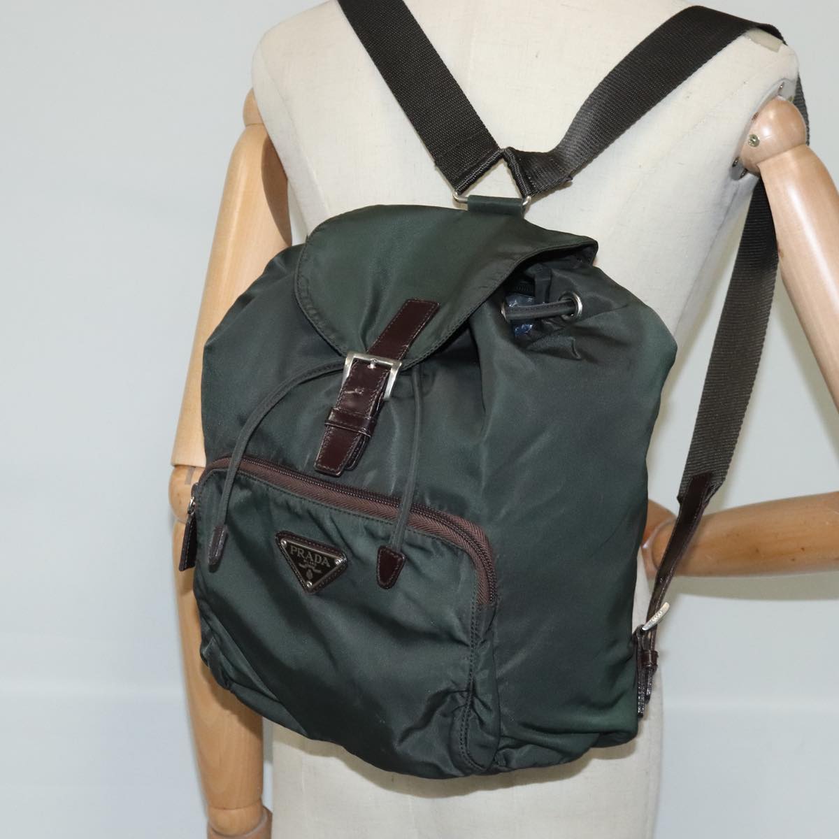 PRADA Backpack Nylon Khaki Auth bs20359