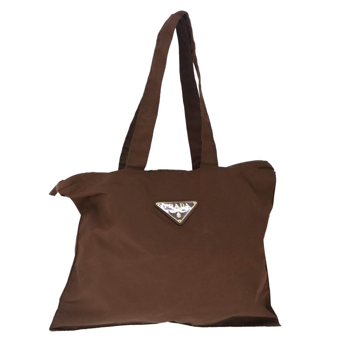 PRADA Tote Bag Nylon Brown Gold Auth bs20360