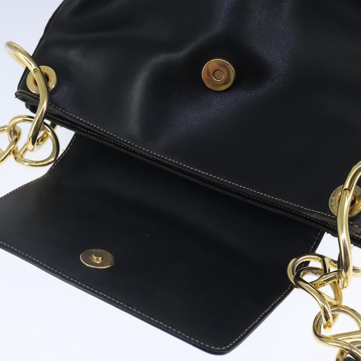 PRADA Shoulder Bag Leather Black Gold Auth bs20362