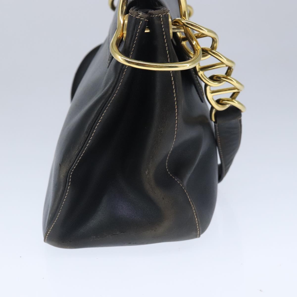 PRADA Shoulder Bag Leather Black Gold Auth bs20362