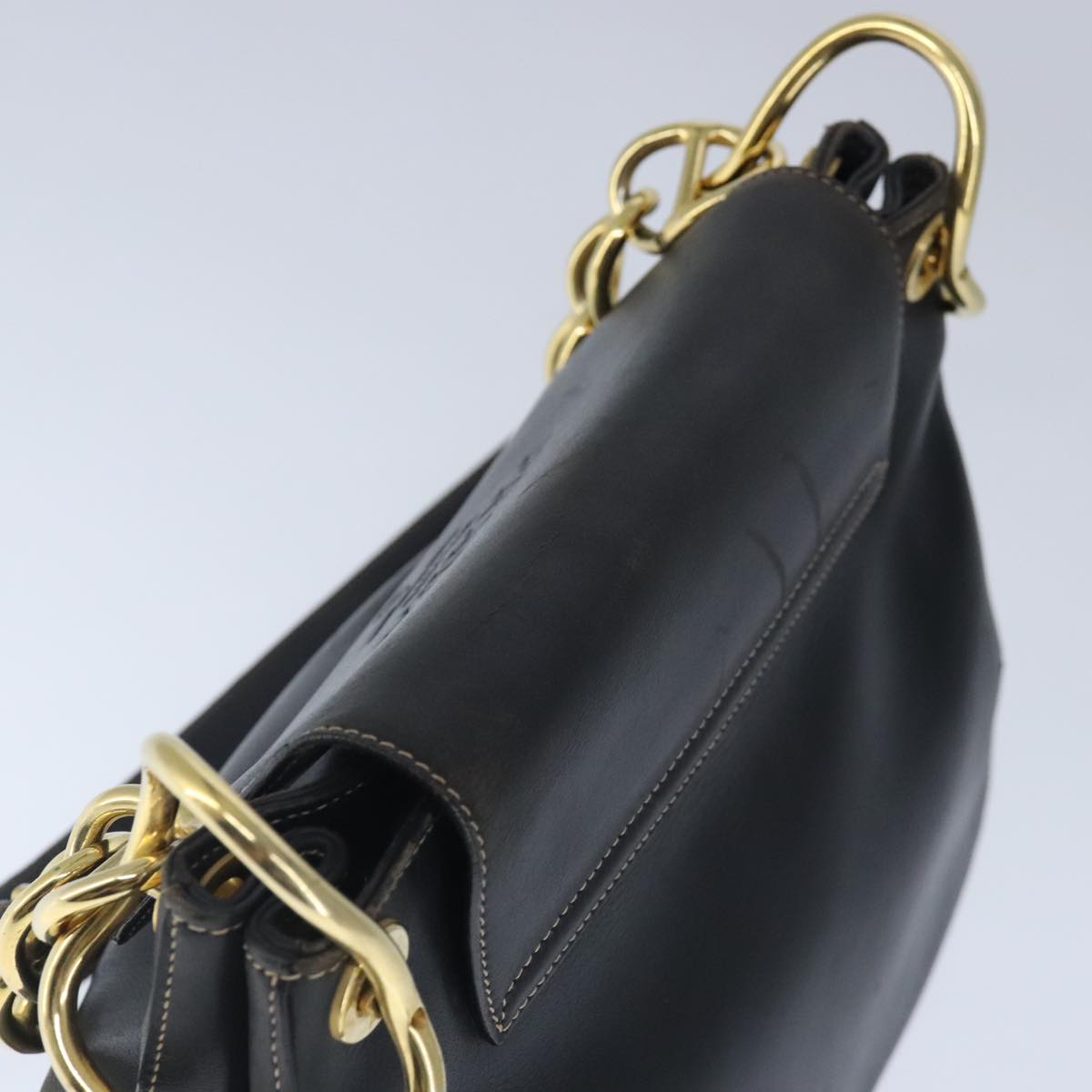 PRADA Shoulder Bag Leather Black Gold Auth bs20362