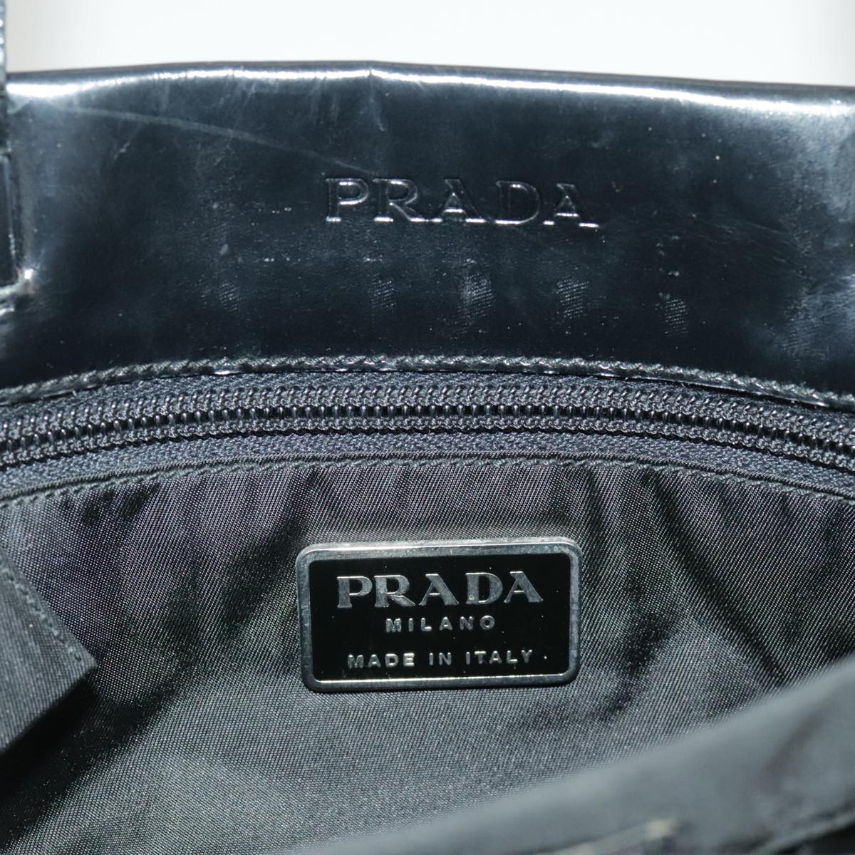 PRADA Hand Bag Nylon Black Silver Auth bs20366