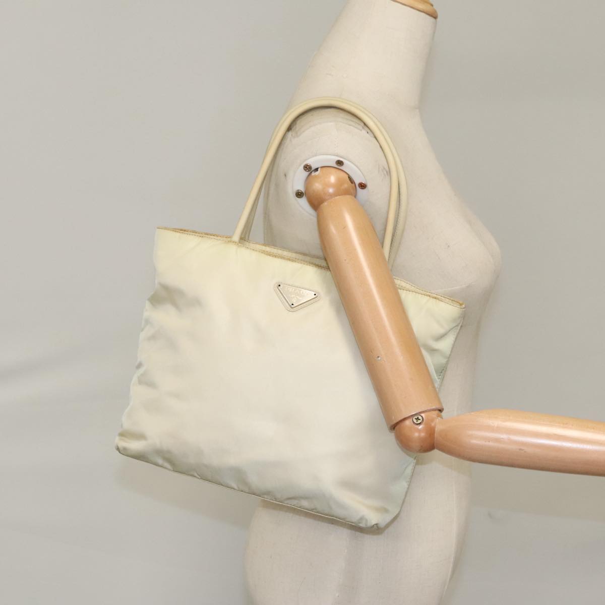 PRADA Hand Bag Nylon Beige Auth bs20370